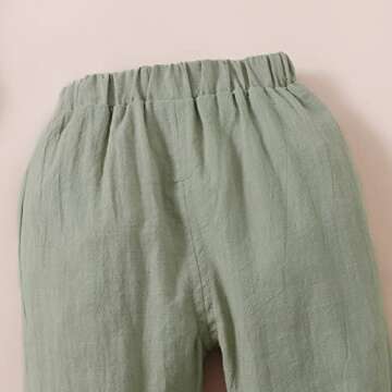 Toddler Kid Baby Boys White Short Sleeve T-Shirt Top Cotton Linen Short Pants 2Pcs Summer Outfit (6-12M, White+Green)