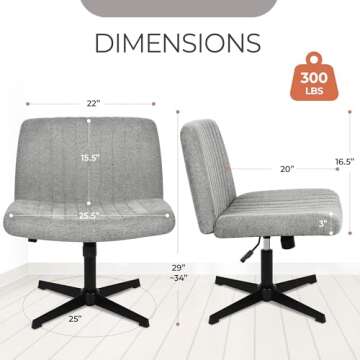 Orange Factory Criss Cross Chair No Wheels Comfy Cross Legged Office Desk Armless Wide Vanity Makeup...