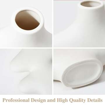 Fixwal Donut Ceramic Vase Set of 3 Modern Vases for Pampas Grass Boho Round Flower Vases for Centerpiece Wedding Dinner Table Office Bedroom Home Decor (White)