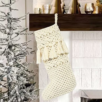 IOWER Boho Macrame Christmas Stockings 15" L×9" W for Holidays