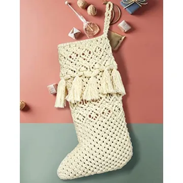 IOWER Boho Macrame Christmas Stockings 15" L×9" W for Holidays