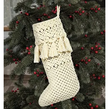 IOWER Boho Macrame Christmas Stockings 15" L×9" W for Holidays