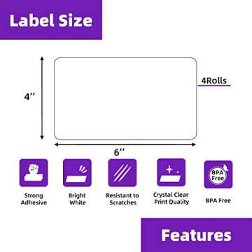 AveneMark 4 Stacks 2000 Labels 4" x 6" Fanfold Direct Thermal Labels, Postage Shipping Labels Paper ...