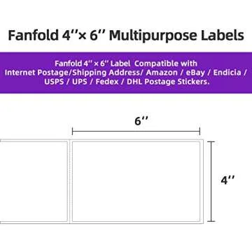 AveneMark 4 Stacks 2000 Labels 4" x 6" Fanfold Direct Thermal Labels, Postage Shipping Labels Paper with Perforated, Strong Adhesive Label for Zebra, Rollo, MUNBYN Thermal Printer,500 Labels per Stack
