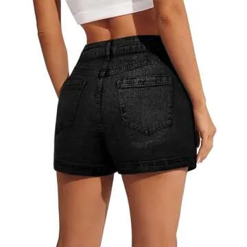 BISUAL Denim Skort for Women High Waist Mini Denim Skirt Casual Stretch Women Jean Skirt with Pockets, Small, Black