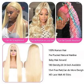613 Lace Front Wig Human Hair 13x4 HD Transparent Straight Wigs Human Hair Blonde Lace Front Wigs Human Hair Pre Plucked Glueless Wigs Human Hair Blonde Lace Frontal Human Hair Wigs 180% Density