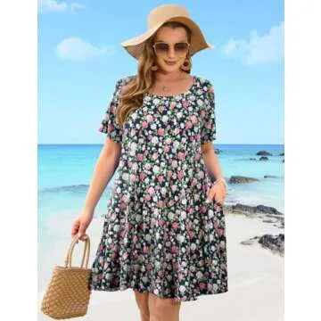 JollieLovin Plus Size Summer T-Shirt Casual Dresses for Curvy Women Flowy Swing