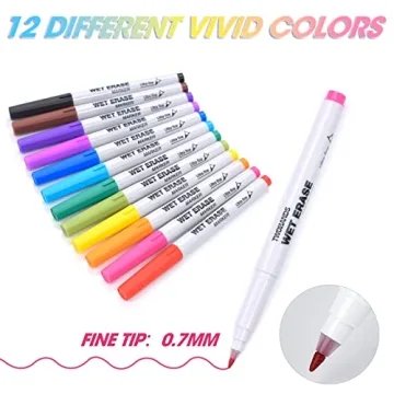 TWOHANDS Wet Erase Markers Fine Tip 12 Colors for Planning