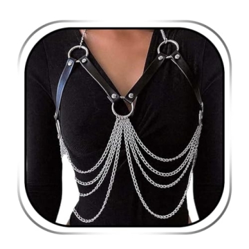Reetan Punk Layered Chest Chains - Silver Leather Body Jewelry