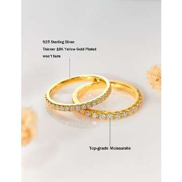 IMOLOVE Moissanite Wedding Band Wedding Rings for Women 925 Sterling Silver Rings with 18K White Gol...