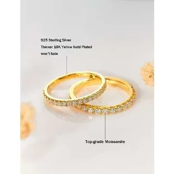 IMOLOVE Moissanite Wedding Band Wedding Rings for Women 925 Sterling Silver Rings with 18K White Gol...