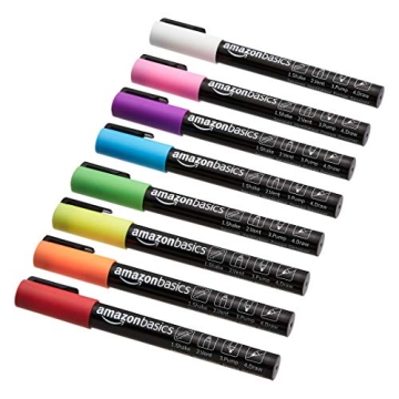 Amazon Basics Bullet/Chisel Reversible Tip Chalk Markers, Fine Point, 8-Pack, Bright Colors