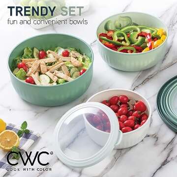 COOK WITH COLOR Prep Bowls with Lids- Wide and Deep Nesting Plastic Small Mixing Bowl Set with Lids, 12 Piece Set - Wide Bowls, Sage