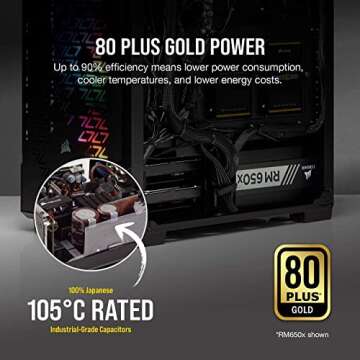 Corsair RM850x 80 Plus Gold, 850 Watts, Fully Modular ATX Power Supply Unit - Black
