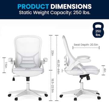 Flash Furniture Porter High-Back Swivel Office Chair with Adjustable Lumbar Support and Height, Ergonomic Mesh Desk Chair with Flip-Up Armrests, White