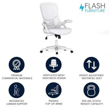 Flash Furniture Porter High-Back Swivel Office Chair with Adjustable Lumbar Support and Height, Ergonomic Mesh Desk Chair with Flip-Up Armrests, White