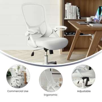Flash Furniture Porter High-Back Swivel Office Chair with Adjustable Lumbar Support and Height, Ergonomic Mesh Desk Chair with Flip-Up Armrests, White