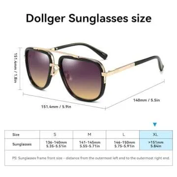 Dollger Oversized Square Aviator Sunglasses for Men Pilot Shades Gold Frame Retro Sun Glasses