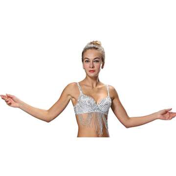 Mermaid Tops Women Silver Bra Sequin Diamond Bedazzled Beyonce Renaissance Tour Outfit Concert Sparkly Halloween Costumes