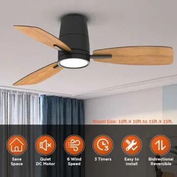 TALOYA Ceiling Fan with Lights and Remote Control 42 inch Multifunctional Quiet Fan with Three Color Temperature and High Brightness Light and Reversible Blades