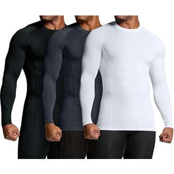 ATHLIO Men's UPF 50+ Long Sleeve Compression Shirts, Water Sports Rash Guard Base Layer, Athletic Workout Shirt, 3pack Black/Charcoal/White, Medium
