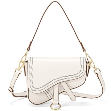Women's Vintage Stitching Mini Saddle Bag Crossbody Shoulder Strap Small Purse (White)