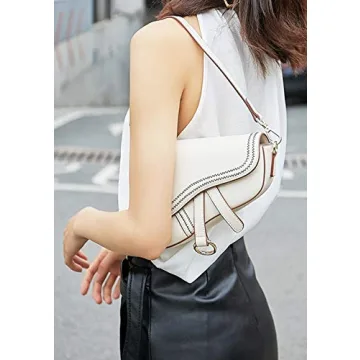 Women's Vintage Stitching Mini Saddle Bag Crossbody Shoulder Strap Small Purse (White)