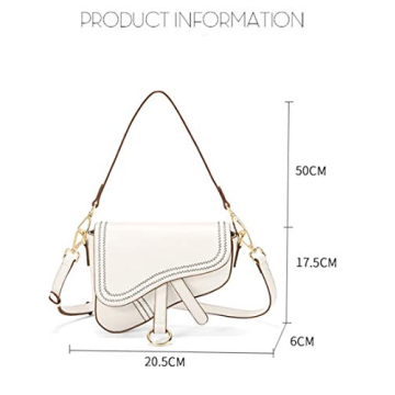 Women's Vintage Stitching Mini Saddle Bag Crossbody Shoulder Strap Small Purse (White)