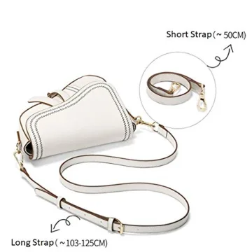 Women's Vintage Stitching Mini Saddle Bag Crossbody Shoulder Strap Small Purse (White)