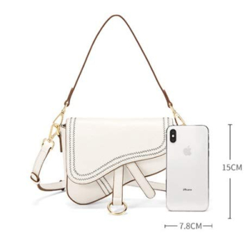 Women's Vintage Stitching Mini Saddle Bag Crossbody Shoulder Strap Small Purse (White)