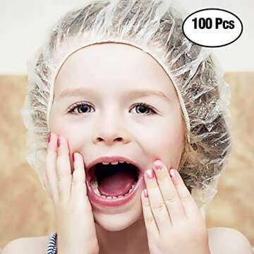 Disposable Shower Caps- 100Pcs Plastic Shower Caps- Universal Size- Elastic Bathing Caps for SPA, Salon, Home & Hotel Use- Transparent- Individually Packed