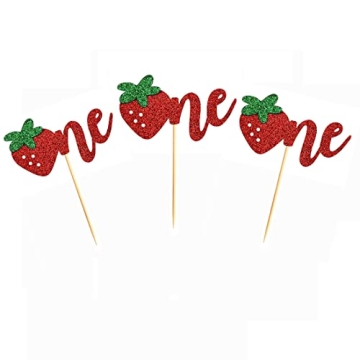 Morndew Strawberry Cupcake Toppers for Parties