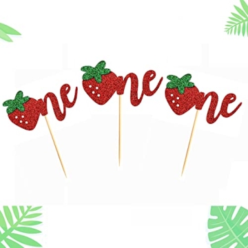 Morndew Strawberry Cupcake Toppers for Parties