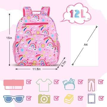Pink School Backpack for Girls, School Supplies Cute Back to School Supplies, Best Gifts Graduation Gifts for Kids Girls, 12L Waterproof School Backpack, Cute Pink Preschool Kindergarten Backpack