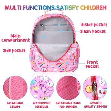 Pink School Backpack for Girls, School Supplies Cute Back to School Supplies, Best Gifts Graduation Gifts for Kids Girls, 12L Waterproof School Backpack, Cute Pink Preschool Kindergarten Backpack