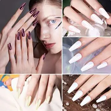 Artdone 4 Jars Chrome Nail Powder Metallic Mirror Effect Pigment Chrome Iridescent Aurora Nail Glitter Mermaid White Pearl Glitter Dust Kit for Gel Polish Nail Art Decoration, Resin Craft