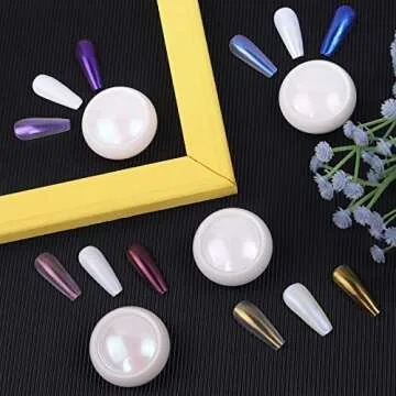 Artdone 4 Jars Chrome Nail Powder Metallic Mirror Effect Pigment Chrome Iridescent Aurora Nail Glitter Mermaid White Pearl Glitter Dust Kit for Gel Polish Nail Art Decoration, Resin Craft