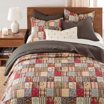 Levtex Home - Cross Stitch Cocoa Quilt Set - 100% Cotton - King/Cal King Quilt (106x92in.) + 2 King ...