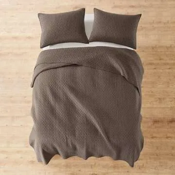 Levtex Home - Cross Stitch Cocoa Quilt Set - 100% Cotton - King/Cal King Quilt (106x92in.) + 2 King Shams (36x20in.) - Reversible - Cotton Fabric