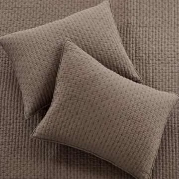 Levtex Home - Cross Stitch Cocoa Quilt Set - 100% Cotton - King/Cal King Quilt (106x92in.) + 2 King Shams (36x20in.) - Reversible - Cotton Fabric