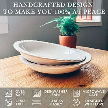 Mora Ceramic Classic 9 Inch Pie Pan Set of 2 - Round Pie Plate for Baking Apple/Pumpkin Pies, Quiche, Rolls, etc. Dishwasher and Oven Safe Dishes, Shallow Pans for Original Recipes - Vanilla White