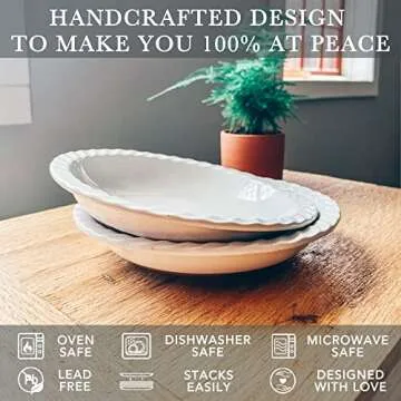 Mora Ceramic Classic 9 Inch Pie Pan Set of 2 - Round Pie Plate for Baking Apple/Pumpkin Pies, Quiche, Rolls, etc. Dishwasher and Oven Safe Dishes, Shallow Pans for Original Recipes - Vanilla White