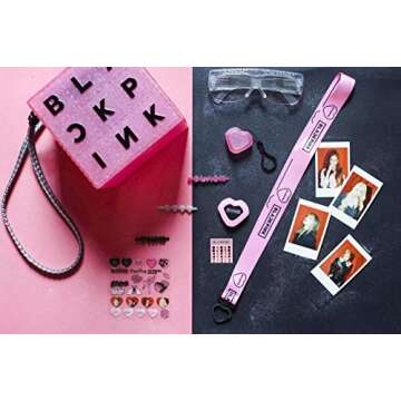Blackpink VIP All Access Box - Includes 13 Surprises Inside, Like: Stickers, Polaroids of Lisa, Jennie, Jisoo & Rose, Phone Stand, Keychain/Lanyard, Glitter Barrettes, and Glitzy Glasses
