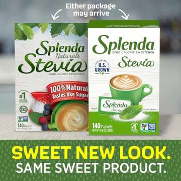 SPLENDA Stevia Zero Calorie Sweetener, Plant Based Sugar Substitute Granulated Powder, Single Serve ...