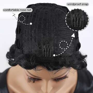 Sheila Beauty Short Wigs for Black Women Finger Wave Wig Pixie Cut Curly Wig for Women Natural Looking Black Short Hair Wig Wavy Synthetic Hair Replacement Wigs Cosplay (1B)