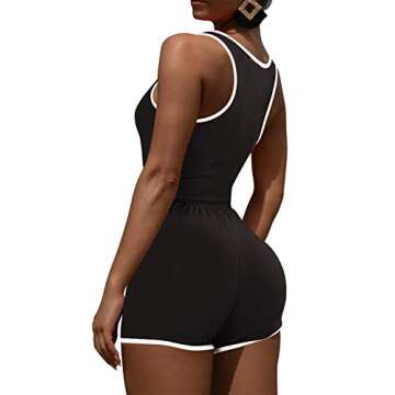 Pink Queen Women's Summer Tank Top Bodycon Shorts Sportswear Romper M Black