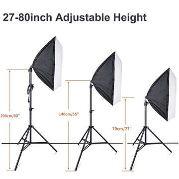 Softbox Lighting Kit, 135W 5500K LED Bulb 50x70cm SoftBox with Socket Continuous Photography Lighting Kit for YouTube Video, Portrait for Studio Lighting