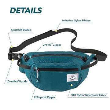 4Monster Lightweight Water Resistant Hiking Waist Pack - Adjustable Fanny Bag for Outdoor Activities...