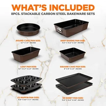 NutriChef Nonstick Bakeware Set - 8 Pieces, Oven Safe & Stackable