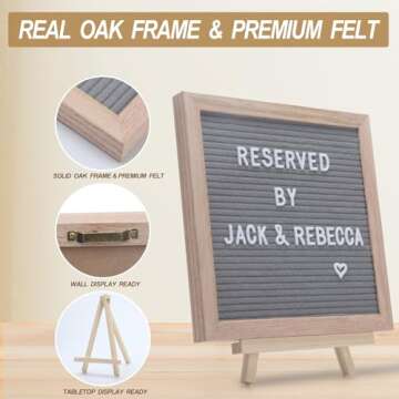 Pink Felt Letter Board 10x10in Changeable Letter Board with Letters White Precut, Felt Message Board...